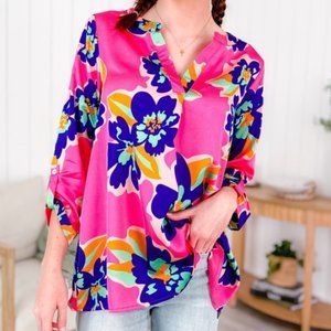Jodifl Pink Floral Satin Blouse M NWT